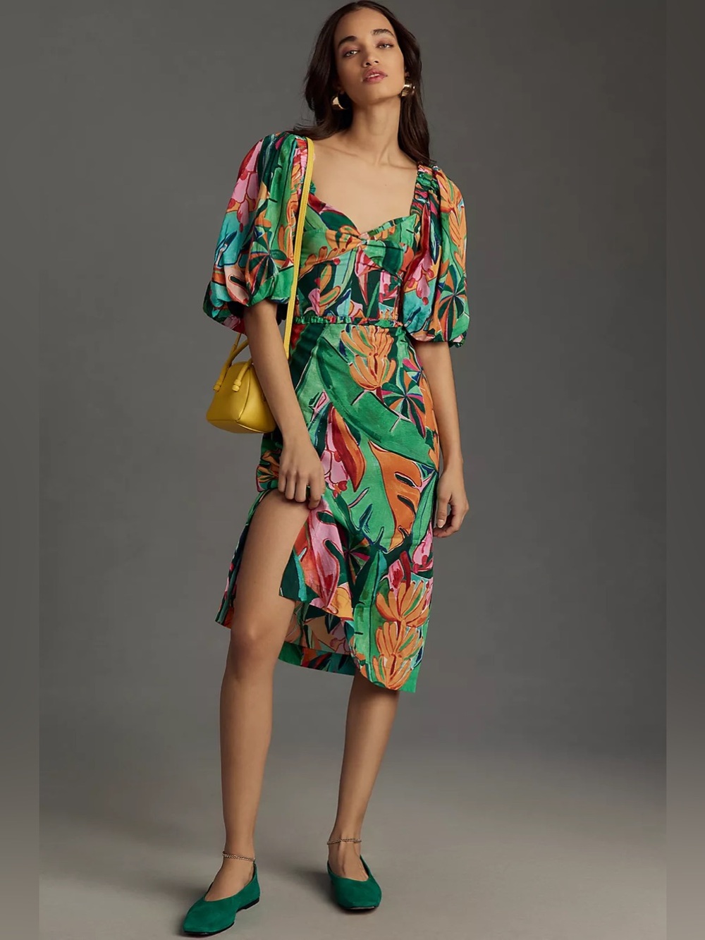 NWT Farm Rio Puff-Sleeve Midi Dress